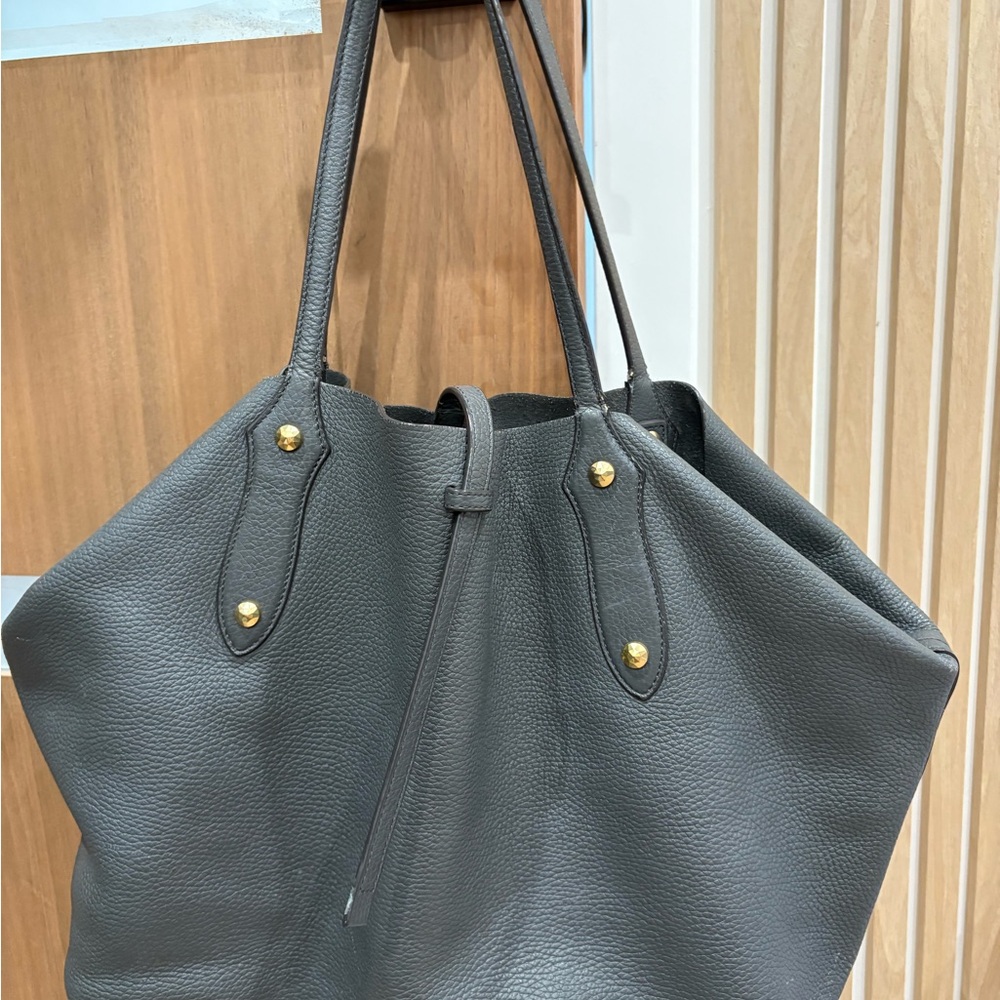 Annabel Ingall Charcoal Leather Tote with Gold Accents - fits laptop